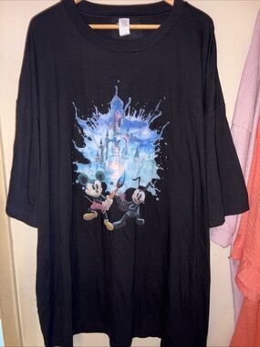 Disney Black Short Sleeve Tee with Mickey & Oswald Castle Graphic